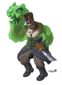 Illustration en couleur du personnage de Wilfried, soldat allemand maudit appartenant à l'univers du jeu de plateau Argox.