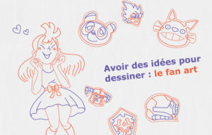 Jeune femme imaginant plusieurs sources d'inspiration pour dessiner son futur fan art