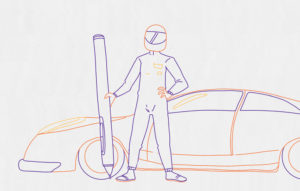 Pilote de course symbolisant la vitesse d'un dessin numérique obéissant aux règles du speed painting.