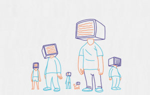 Des êtres humain avec un écran sur la tête