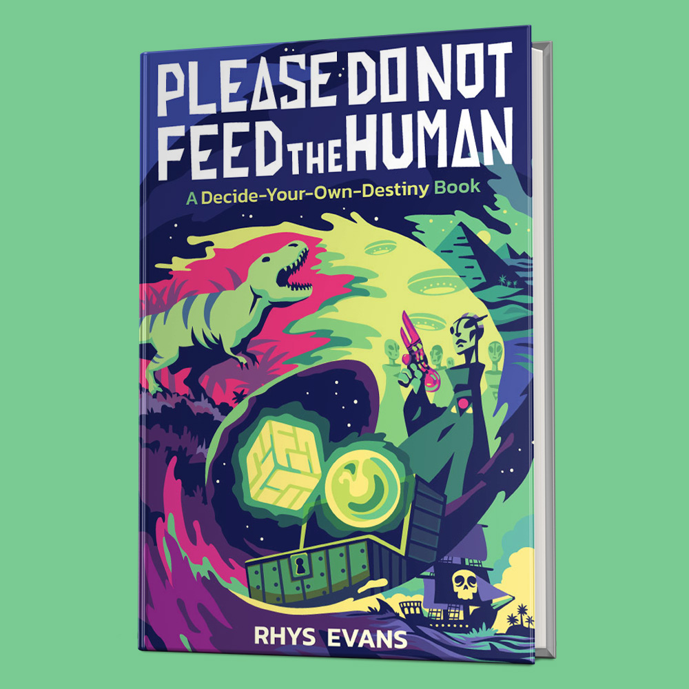 book cover please do not feed the human written by Rhys Evans
