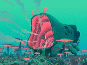 character design from Neon animal board game project - giant worm