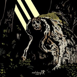 horror illustration - the trapped in a tree trunk